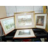 A set of 4 unsigned watercolours