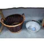 A vintage swan jam pan & a wicker log basket COLLECT ONLY