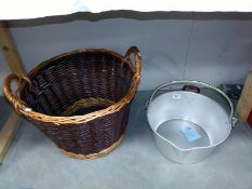 A vintage swan jam pan & a wicker log basket COLLECT ONLY