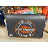 A retro Harley Davidson motorcycle saddle bag petrol can with brass cap COLLECT ONLY