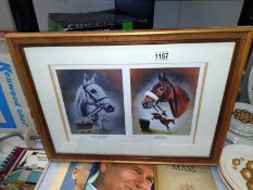 A framed and glazed print of Red Rum and Desert Orchid by Caroline Cook COLLECT ONLY