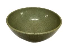 A large fine Chinese Celadon bowl (Diameter Top 32cm, Diameter Base 14cm, Height 15cm)