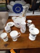 A selection of Aynsley bone china including planter, urns, lidded pots etc and 2 Wedgewood