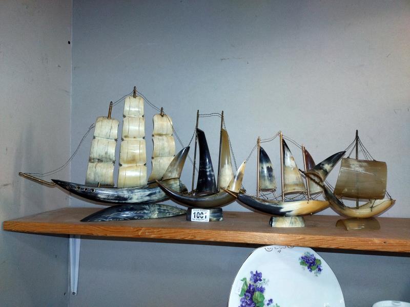 4 horn built ships made in Scotland. 1 large example and 3 smaller examples. COLLECT ONLY