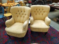 A pair of Edwardian button back wing armchairs. COLLECT ONLY