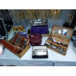 2 vintage men's grooming sets, Lesney Veteran car, a gift/collar box, Philishave, draughts & a boxed