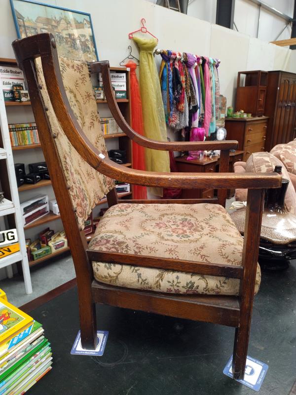 A 1930's oak arm chair with tapestry seat. COLLECT ONLY. - Image 2 of 2