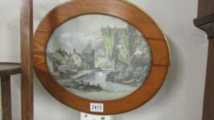 An oval framed and glazed watercolour? entitled Nottingham Castle 1822 and initialed F N 1822.