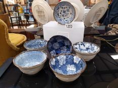 6 Chinese blue and white pottery bowls COLLECT ONLY