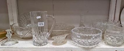 A selection of cut and moulded glass including bowl, jug etc.