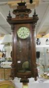 A double weight Victorian mahogany Vienna wall clock, COLLECT ONLY.