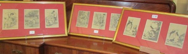 A framed and glazed group of nine French Risque' photographs in three framed. COLLECT ONLY.