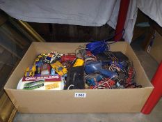 A quantity of slot cars track and controllers including Scalextric
