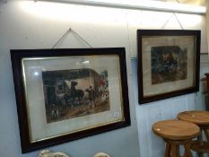 A pair of early 20th century oak framed hunting scene prints. 76.5cm x 61.5cm.