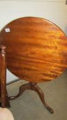 A mahogany tip-top tripod table, COLLECT ONLY.