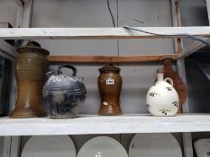 5 pieces of Studio pottery including lidded storage jars & vase etc. COLLECT ONLY. Tall vase in