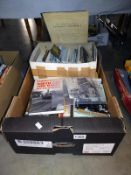 A box of railway books and related postcards including railway operating maps and diagrams of