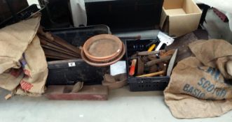 A large lot of vintage tools including planes, KP nuts & Smiths crisps sacks