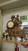 A Spelter mantel clock, case in good condition but movement needs attention.