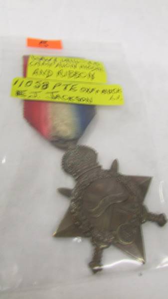 A WW1 medal and star for 11058 Pte E J Jackson, Oxford and Bucks. - Image 2 of 3