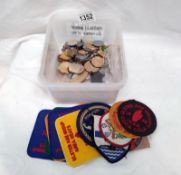 A collection of RAF stickers, swimming badges and pins