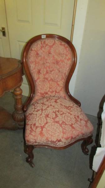 A Victorian mahogany framed ladies chair, COLLECT ONLY.