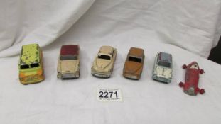 Six 1950/60's Dinky cars including Vauxhall, HIllman etc.,