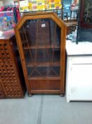 An art deco oak display cabinet, (locked, no key) 61cm x 27cm x height 126cm COLLECT ONLY