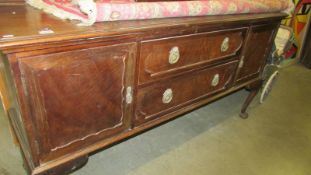 An Edwardian mahogany sideboard on ball and claw feet, 185cm x 56cm x height 92cm, COLLECT ONLY.
