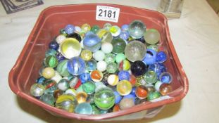 A large quantity of glass marbles.