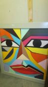 An abstract painting on wood depicting a face. COLLECT ONLY.