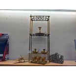 A selection of brassware including letter rack, candlesticks , aeroplane etc