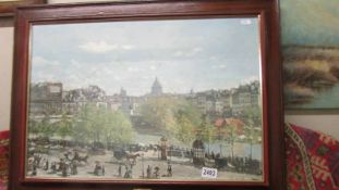 A mahogany framed print entitled 'Banks f the Seine' by C Monet, 1840-1926. COLLECT ONLY.