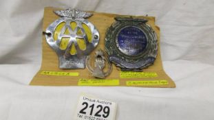 3 automobile badges - AA 67624A, RAC King of the Road and a News of the World car badge.