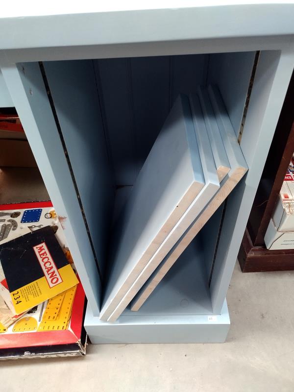 A blue painted pine desk. (110cm x 51cm x Height 77cm). Shelf brackets missing from shelves. Plus - Image 3 of 3