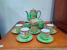 A Japanese gilded dragon on green background coffee set (missing 1 saucer) COLLECT ONLY