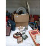 A box containing interesting china including figures, animals & Lilliput Lane