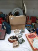 A box containing interesting china including figures, animals & Lilliput Lane