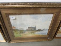 A framed and glazed watercolour coastal scene signed C Anderson Tarbet? COLLECT ONLY.