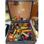 A vintage case of playworn wooden vintage blocks.