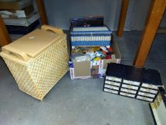 Vintage sewing chest of various studs and large box of sewing items etc