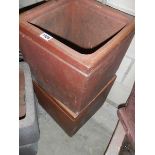 Two square fired earth planters 36 cm square x 34 cm deep and 31 cm square x 232 cm deep,