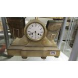 A 19th-century 8 day alabaster mantel clock in working order, COLLECT ONLY.