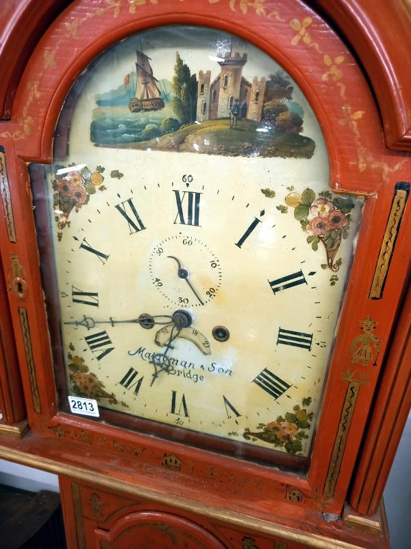 A red lacquered Grandfather clock. COLLECT ONLY. - Image 3 of 4