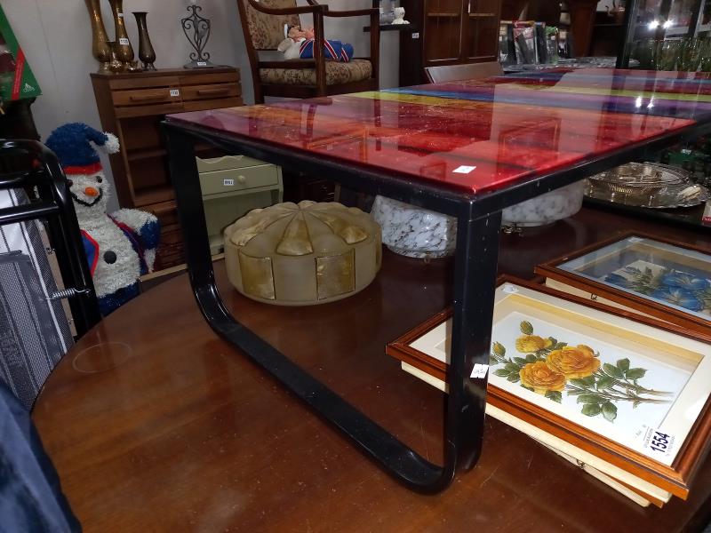 A multi coloured striped glass coffee table on metal base, COLLECT ONLY. - Image 2 of 3