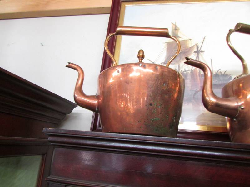 Three Victorian copper kettles. - Image 2 of 4