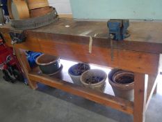 A 5ft long wooden work bench and 2 vices. COLLECT ONLY.