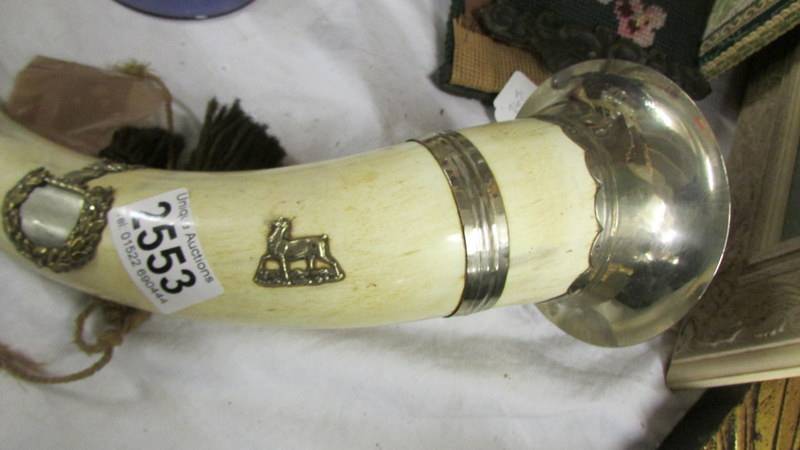 An old hunting horn with brass embellishments. - Image 2 of 2