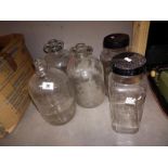 2 vintage sweet shop glass display jars and 3 demijohns