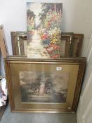 A mixed lot of old framed pictures including "All in a Garden Fair" Pilkington, oil on board etc.,